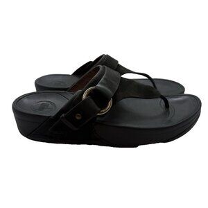 FitFlop Womens Lulu Adjustable Leather Toe-Post Sandals Black Leather Platform 8